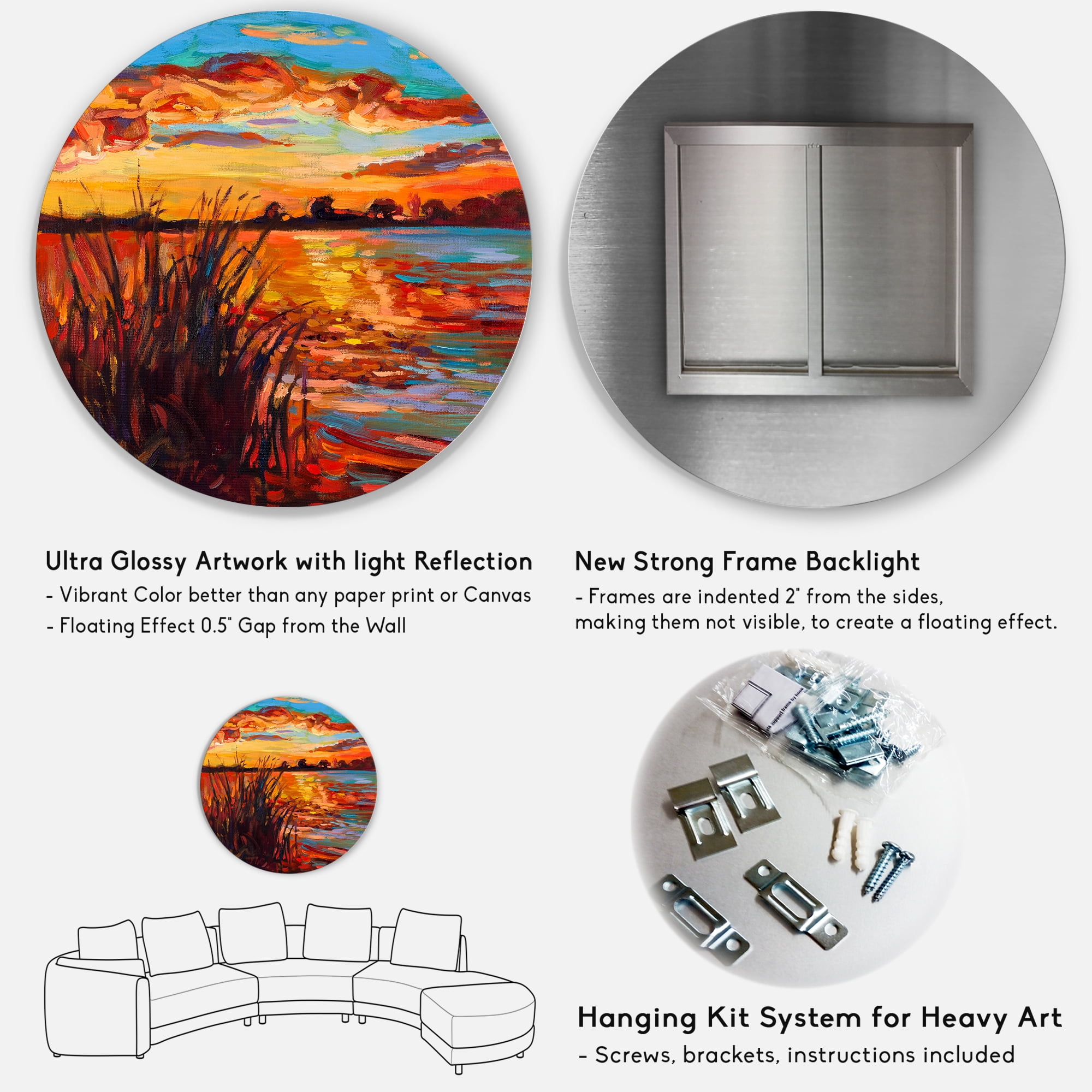 Designart 'The Lake At Sunset Evening Glow I' Nautical & Coastal Circle Metal Wall Art 29x29 - Disc of 29