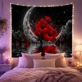 thumbnail image 2 of Red Hibiscus Flowers Before Crescent Moon Dramatic Gothic Style for Flower Lovers Dark Floral Decor Valentine's Day Gift Tapestry Wall Hanging for Bedroom, Living Room and Dorm, 2 of 7