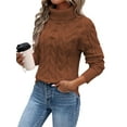 thumbnail image 2 of Women Turtle-Neck Sweaters Cable Knit Long Sleeve Pullover Jumper Tops Fall Winter Casual Solid Sweater Light Brown M, 2 of 5
