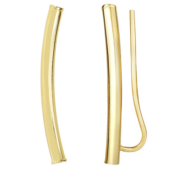 14k Yellow Gold Shinny Round Tube Curved Climber Earrings