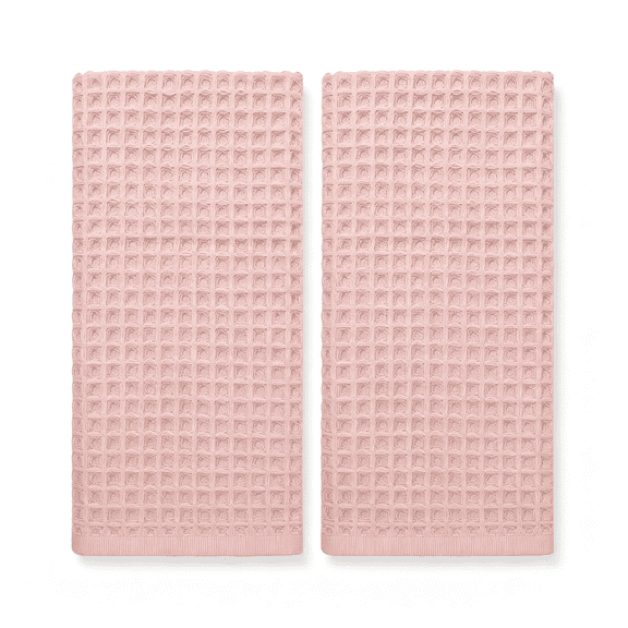 AUQ Waffle Hand Towels for Bathroom Decor (Pink) U2013 2-Piece Cotton Face Towels,Fast Drying & Absorbent Pink Hand Towels,13" X 29"