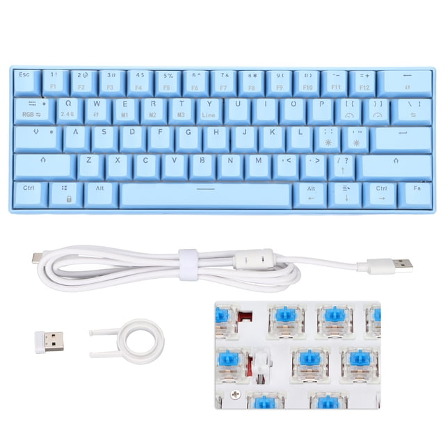Teclado mecánico READSON de 61 teclas RGB con 3 modos de funcionamiento inalámbrico, compacto, ergonómico, de amplia compatibilidad, para juegos, con cuerpo de eje verde.