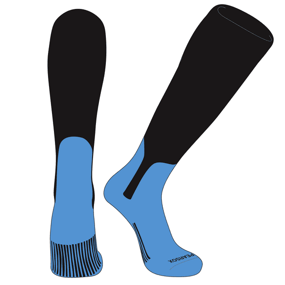 PEAR SOX OTC Baseball Softball Stirrup Socks (S, 7in) Black, Sky Blue (S)