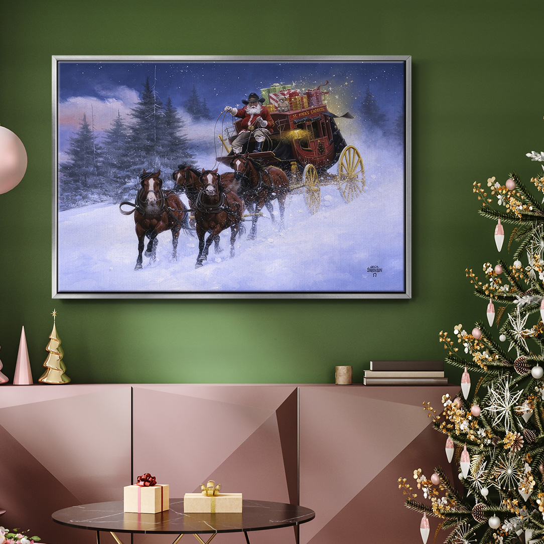 Nick's Express - Framed Gallery Wrapped Holiday Canvas - 27 x 41 - Silver Frame