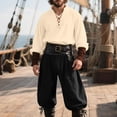 thumbnail image 2 of Virmaxy Halloween Costume Men's Renaissance Costume Set Medieval Lace Up Henley Shirt and Drawstring Cuffed Pants with Belt for Halloween Party Beige, 2 of 10