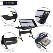 Alden Design Adjustable Glass Top Drafting Table with Stool, Black