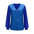 thumbnail image 4 of Long Sleeve V Neck Shirts for Women Trendy Sequin Soft Velour Tunic Tops Casual Solid Color Wedding Party Clothing(Blue,L), 4 of 5