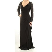 ALEX EVENINGS Womens Black Long Sleeve Full-Length Sheath Evening Dress Size: 6