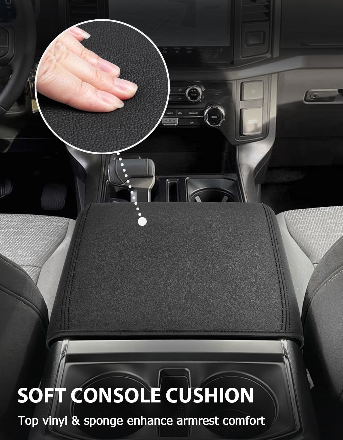KBH Center Console Cover for 2021-2026 Ford F150 Accessories, Anti-Scratch Leather Middle Armrest Cusion Protector, Black(Bucket Seat Only)