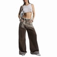 thumbnail image 2 of Womens Baggy Jeans Wide Leg Denim Pants Y2k 90s Vintage Hip Hop Loose Long Trousers Streetwear Brown S, 2 of 9