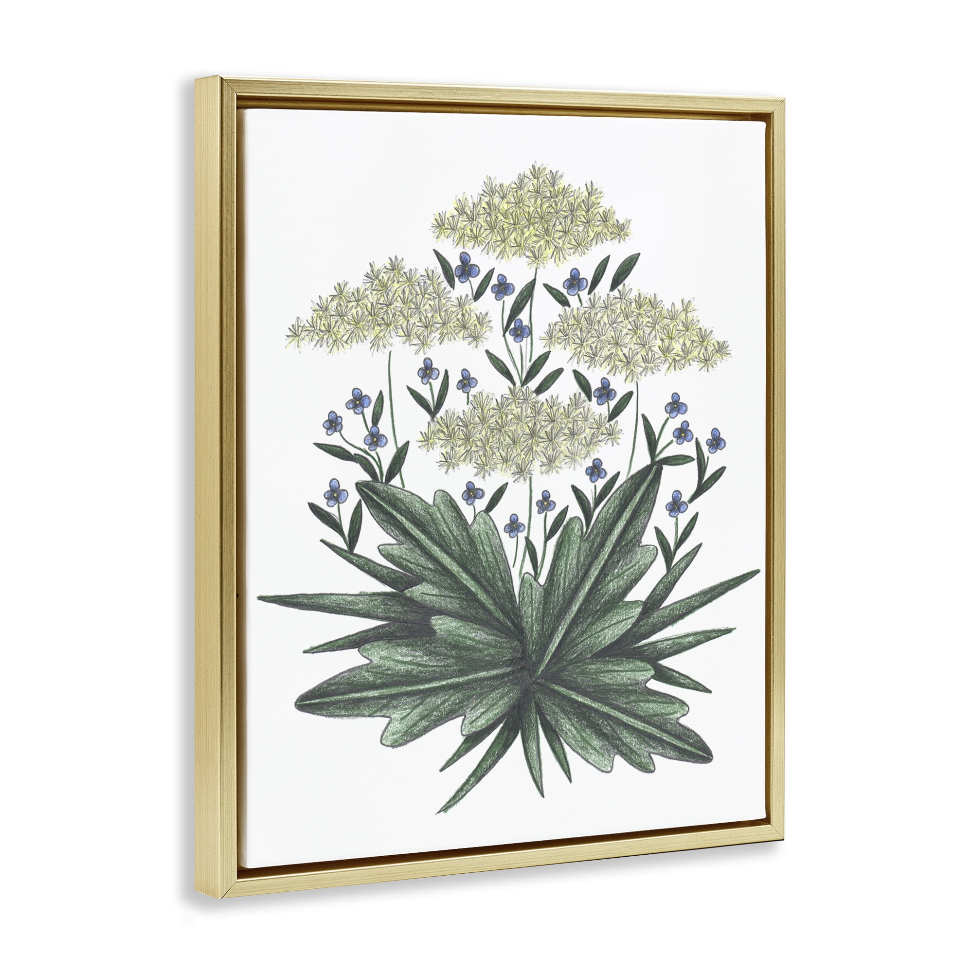 New Roots Vintage Sketch Gold Framed Floater Canvas Wall Art, design by Cecilia Battaini