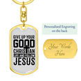 thumbnail image 3 of Follow Jesus Stainless Steel or 18k Gold Premium Swivel Dog Tag Keychain, 3 of 10