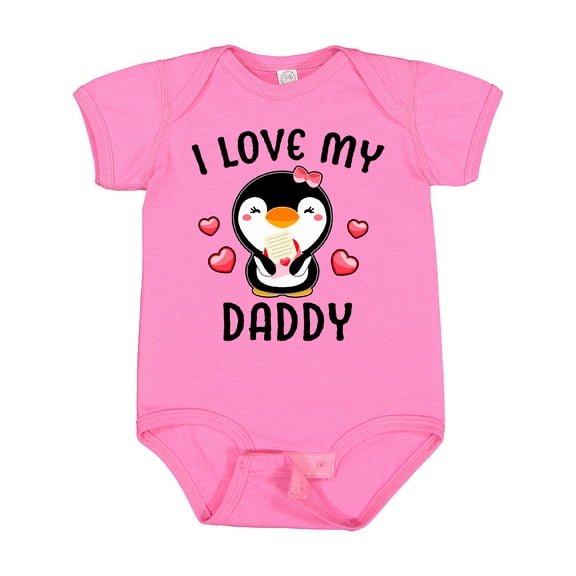Inktastic I Love My Daddy with Cute Penguin and Hearts Girls Baby Bodysuit
