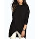 thumbnail image 1 of Blusa larga de mujer Fibra de poliéster Cuello redondo Irregular Color puro Mujeres Túnica de manga larga Tops para el trabajo diario Negro XL, 1 of 6