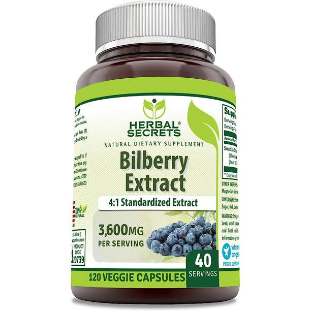 Herbal Secrets Bilberry Extract 3600 Mg 120 Capsules