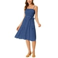 thumbnail image 2 of Vestido de tirantes ajustables con cintura atada y estampado de lunares para mujer azul S, 2 of 6