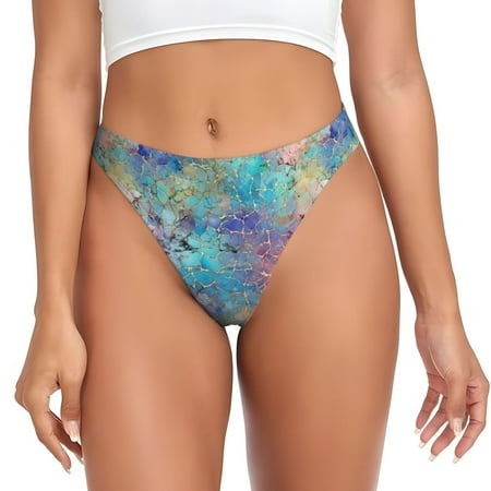 Adobk blue pink colorful cracked texture Print Seamless Women Underwear Thongs No Show Ladies Thong No Line Breathable Comfortable Panties Undies for Women-Small