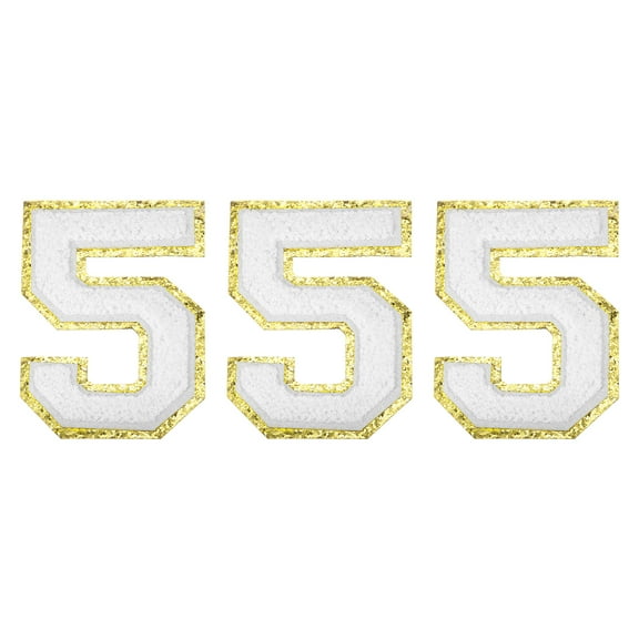 Uxcell Chenille Number Patches 4.4" Self Adhesive Number 5 Iron on Patch (White, Pack of 3)