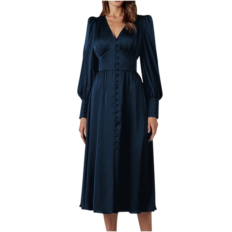 navy blue satin wedding guest dress wedding navy blue dress Zapakasa Women Navy Satin Long Sleeves Mother of the Bride Dress with Lace A-Line V-Neck Appliqued Wedding Guest Dress -parroquiadesanalbertomagno.com