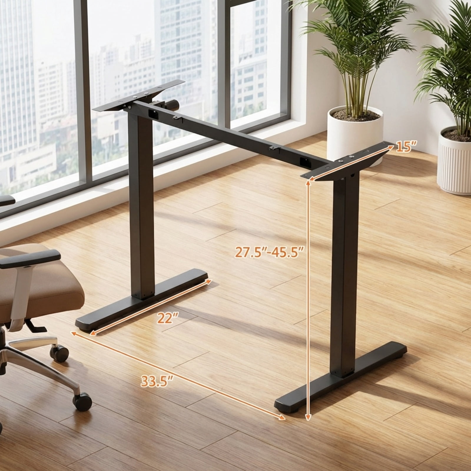 Furnibear Electric Standing Desk Frame Adjustable Height Computer Desk Base with LED Display Memory Presets 155 lbs Capacity Black