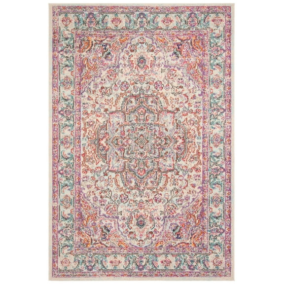 SAFAVIEH Madison Edwyna Distressed Area Rug, Beige/Fuchsia, 4' x 6'