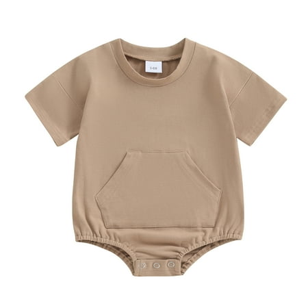 

WERNZATT Summer Baby Girls Boys Romper Infant Solid Color Pocket Short Sleeve Crew Neck Jumpsuits Casual Bodysuits