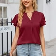 thumbnail image 5 of yillto Womens Satin Silky Blouse V Neck Pleated Ruffle Sleeve Work Office Summer Dressy Tunic Tops, 5 of 5