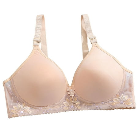 Bcresic Saving Bras for Women Floral Embroidery Bralette Wireless Seamless Lingerie Adjustable Strap Bralettes Hide Back Fat Underwear Deals Beige Medium