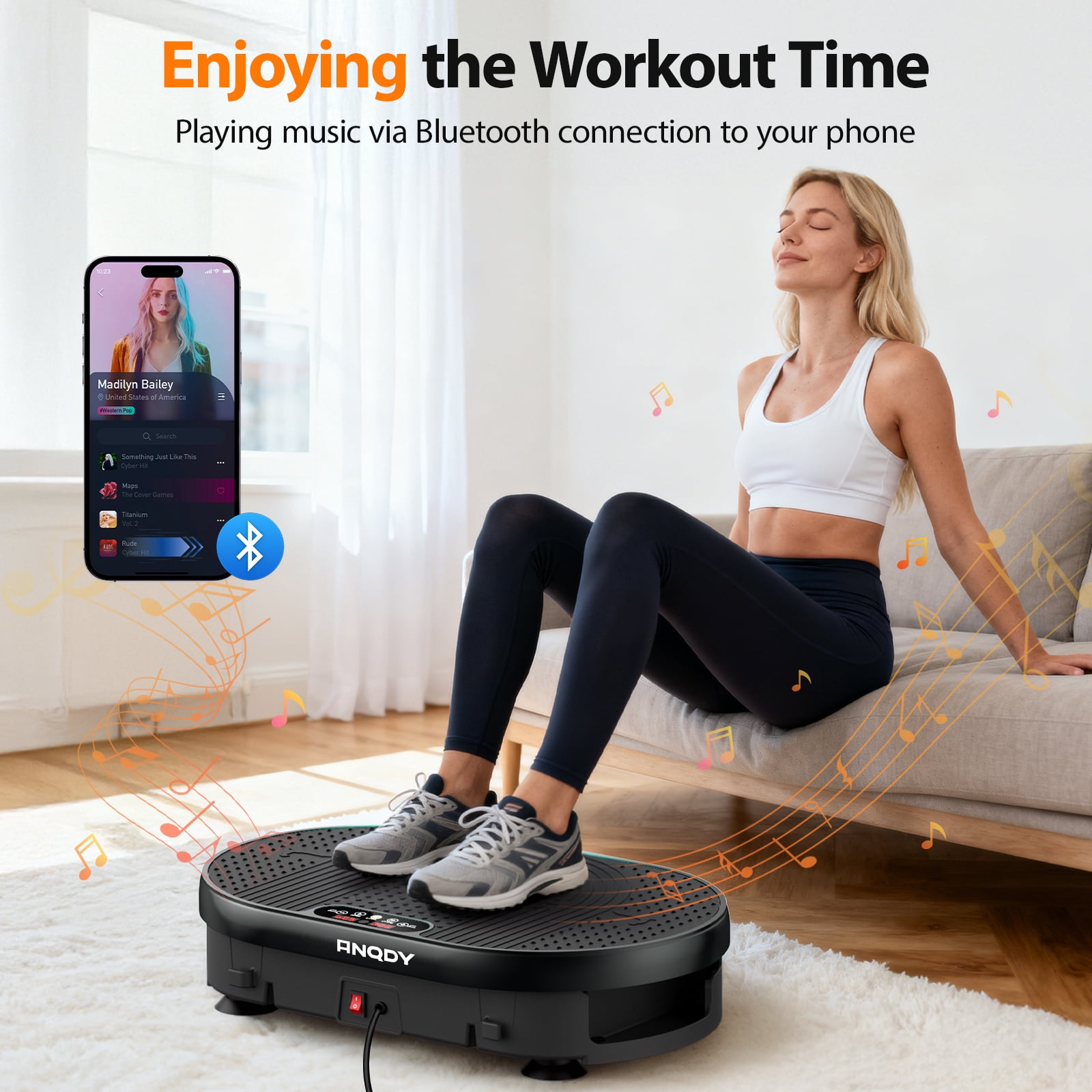 Anqdy Whole Body Vibration Plate for Weight Loss Lymphatic Drainage, Home Workout Vibrating Muscle Toner with 2 Resistance Bands