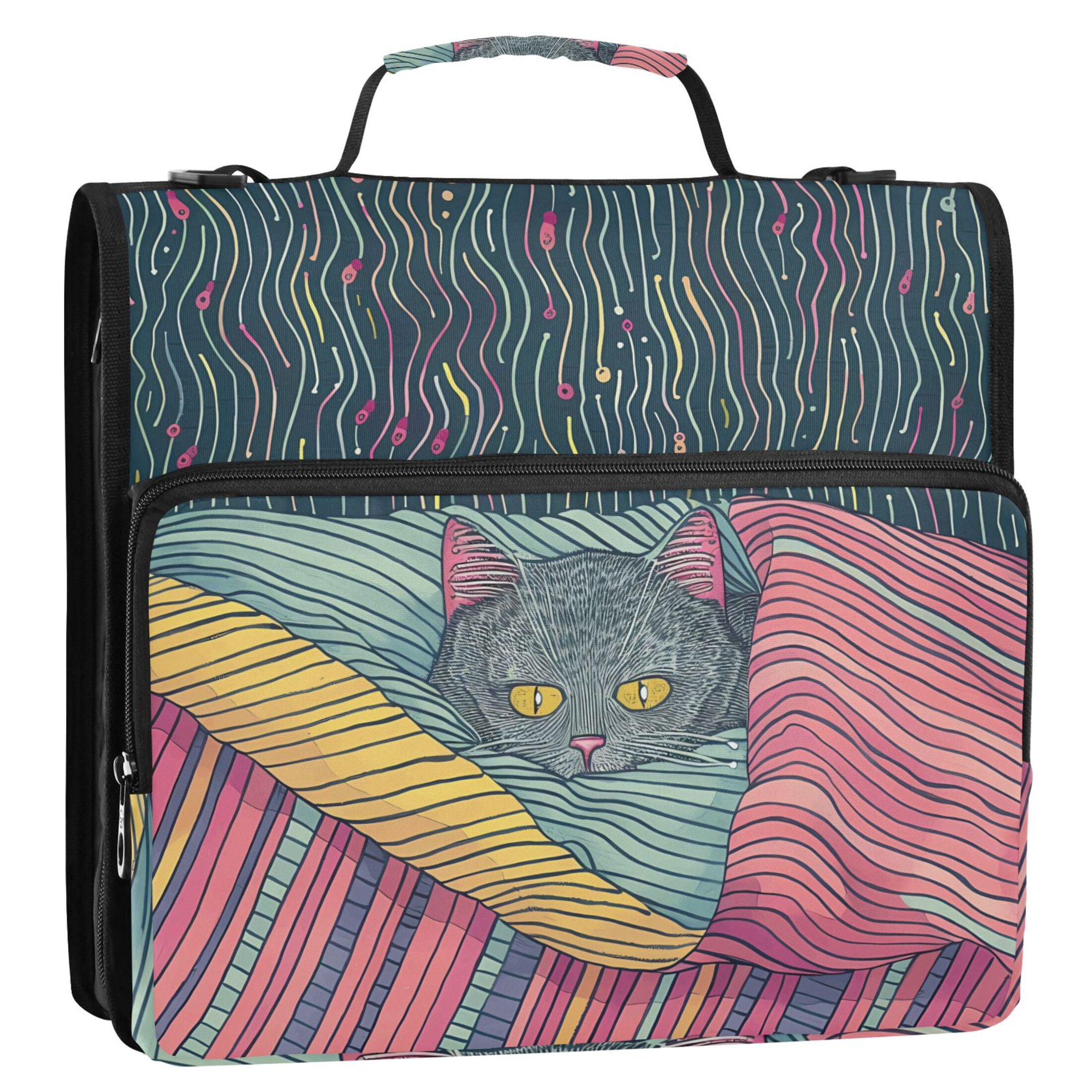 3 Ring Zipper Binder with Shoulder Strap Waterproof Trapper Keeper 2 Inch D-Ring 500 Sheets Capacity Gray Cat Hiding under Blanket