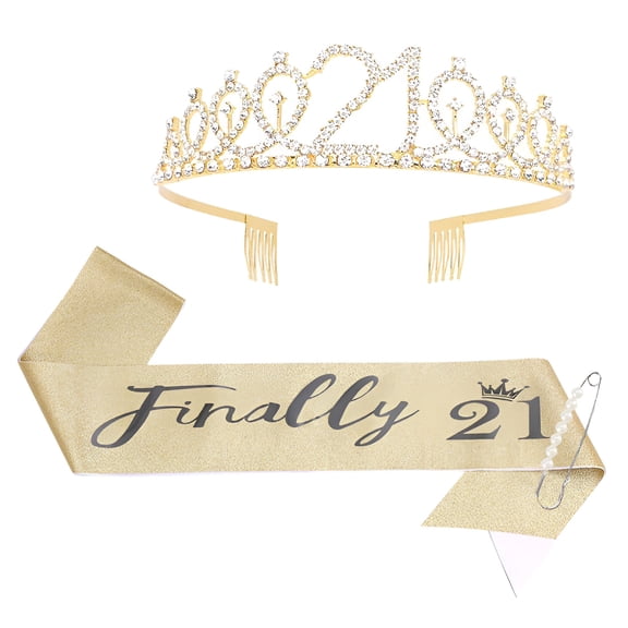 CCOCC 16/21/30/40/50/60/70 Birthday Sash and Crown for Women, 21st Birthday Sash Set, Birthday Decorations, Queen Crowns for Women