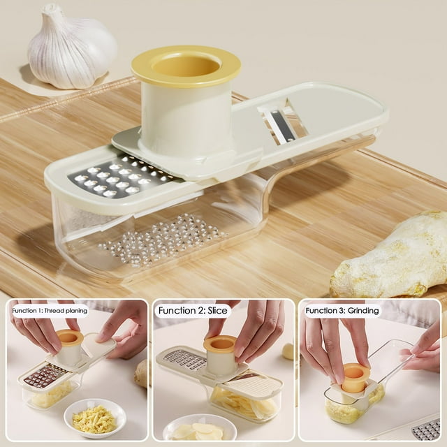 Birdeem Multi Functional Vegetable Slicer and Food Chopper,3-In-1 Kitchen Grater with Ginger Garlic Grinder,Stainless Steel Blades for Easy Dicing Slicing and Grating,Safe and Efficient Tool