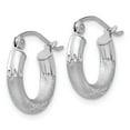 thumbnail image 2 of Real 14kt White Gold Satin and Diamond-cut 3mm Round Hoop Earrings; for Adults and Teens; for Women and Men, 2 of 3