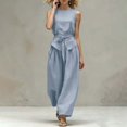 thumbnail image 4 of SOOMLON Travel Outfits for Women 2 Piece Sets Crew Neck Sleeveless Tie Tees Pleats Pants with Pockets 2 Piece Sets, 4 of 6