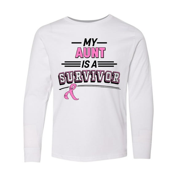 Inktastic My Aunt is a Survivor Breast Cancer Awareness Long Sleeve Youth T-Shirt