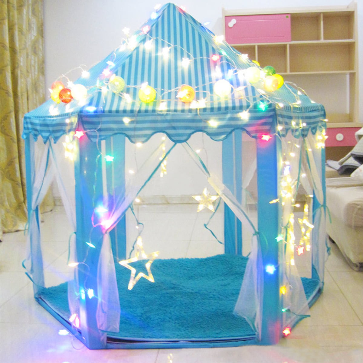 Children Kids Play Tent Fairy Princess Girls Boys Cute Hexagon Playhouse House 