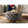 thumbnail image 4 of Baxton Studio Sasha Glam and Luxe Grey Velvet Fabric Upholstered Gold Finished Round Cocktail Ottoman, 4 of 6