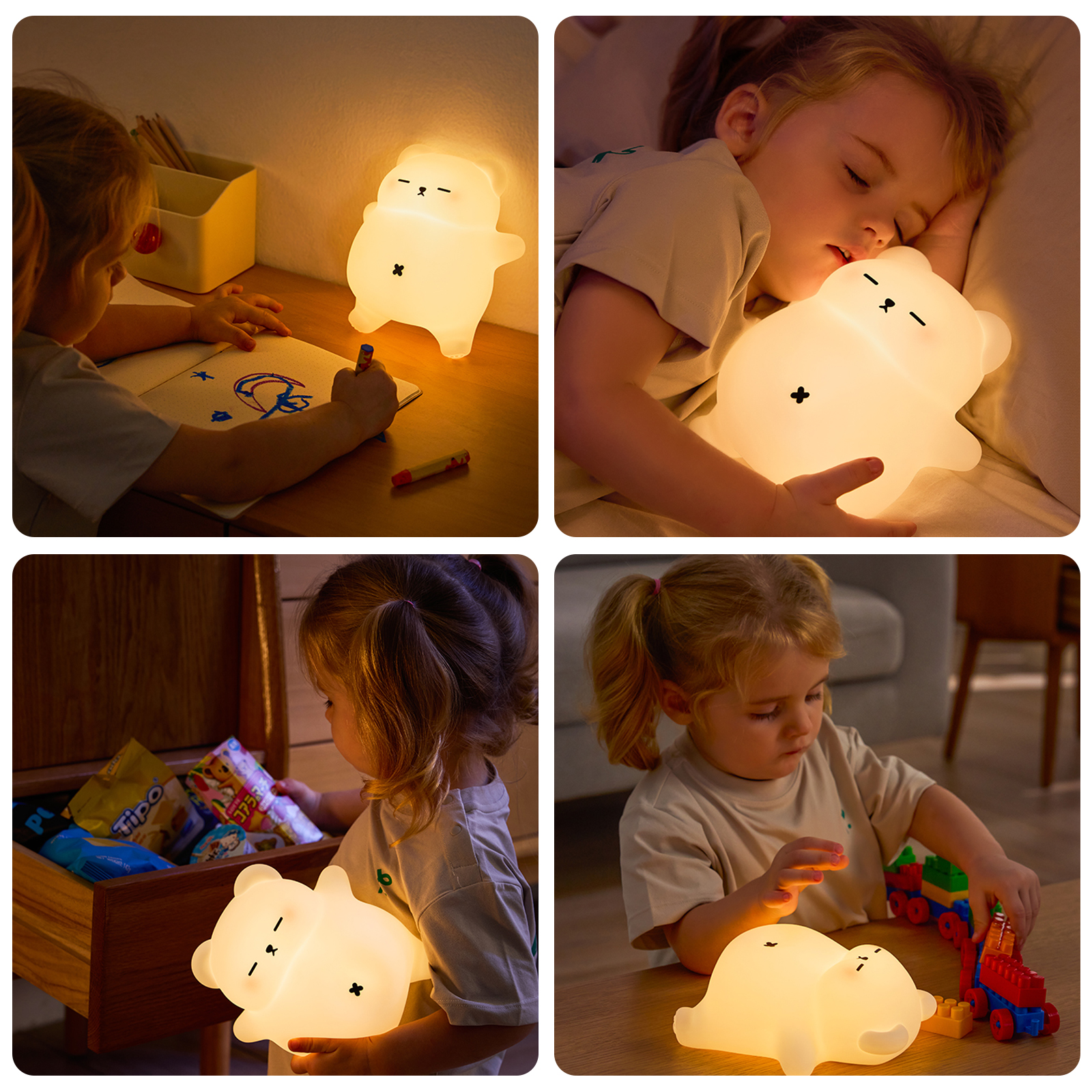 Snoring Bear Night Light for Kids, Rechargeable Cute Bear Silicone Lamp with Snoring Sound Effect & Timer, Dimmable Nursery Lights for Kids Room Decor, Funny Christmas Gifts for Kids Boys Girls