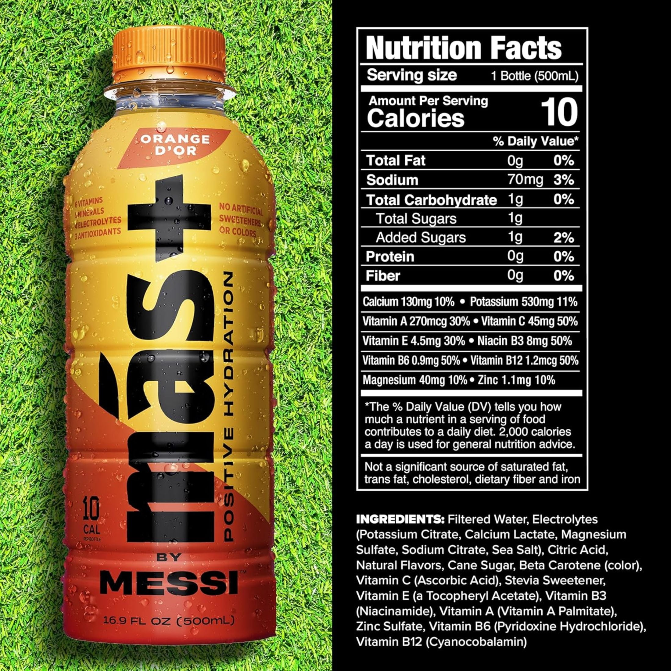 Mas+ by Messi Hydration Sports Drink Orange d'Or, 16.9 fl oz Bottle