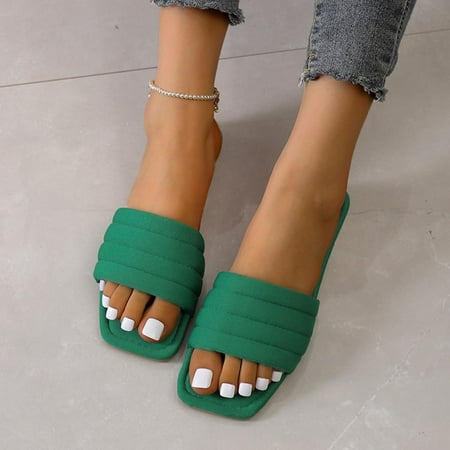 

Kukoosong Summer Women Sandals Casual Beach Sandals for Women Head One-line Sandals Flat Slippers Color Everything Matching Sandals Green Size 38