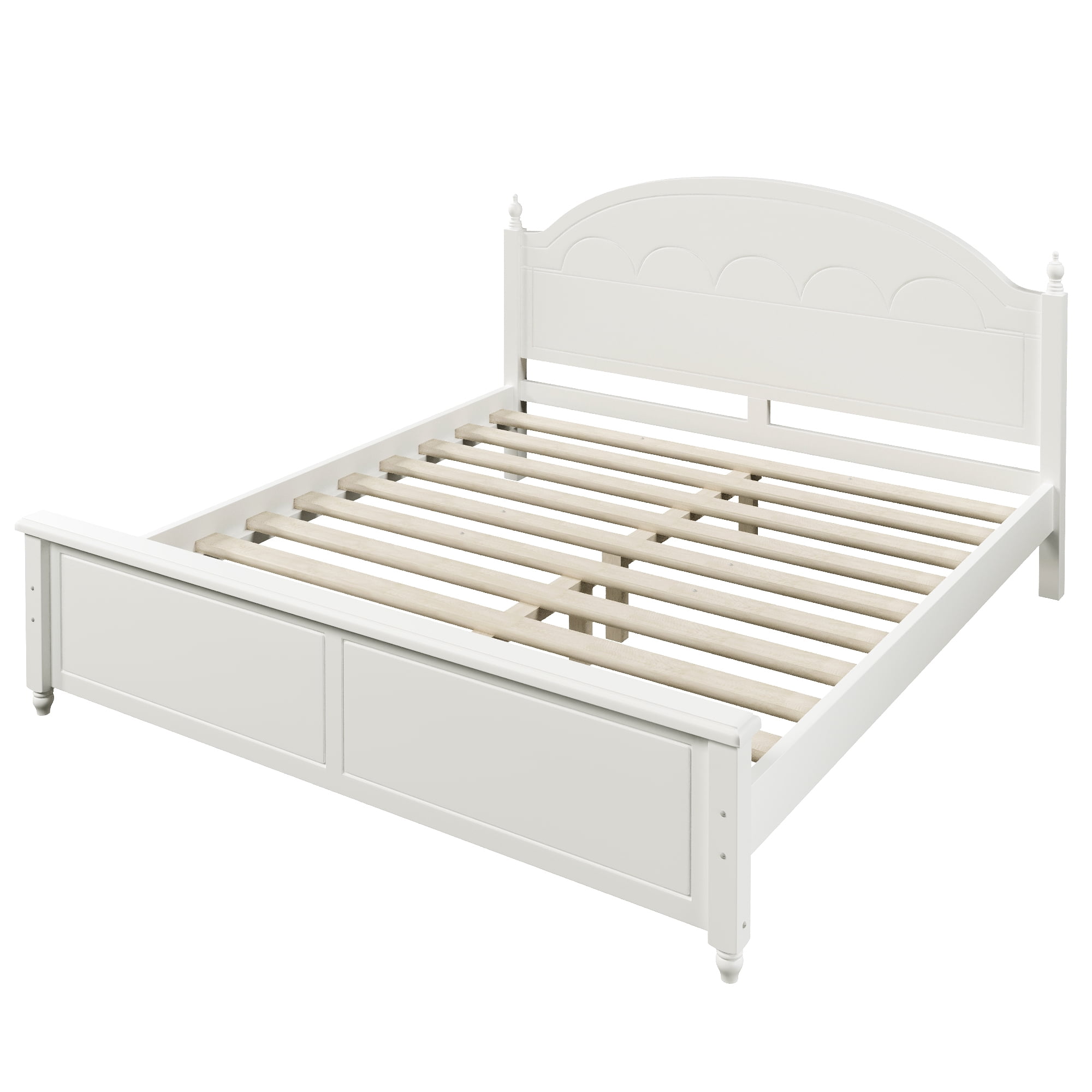 Alvantor Queen Bed Frame, Wooden Bed with Arched Headboard Classic Design, White