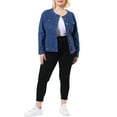 thumbnail image 3 of MODA NOVA Juniors Plus Size Outfits Jean Long Sleeves Collarless Denim Jacket, 3 of 7