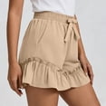 thumbnail image 6 of JUSLIO Ladies Shorts,Elastic Waist with Pockets High Waist Mid-Length Shorts,Ruffle,Khaki,Size L, 6 of 7
