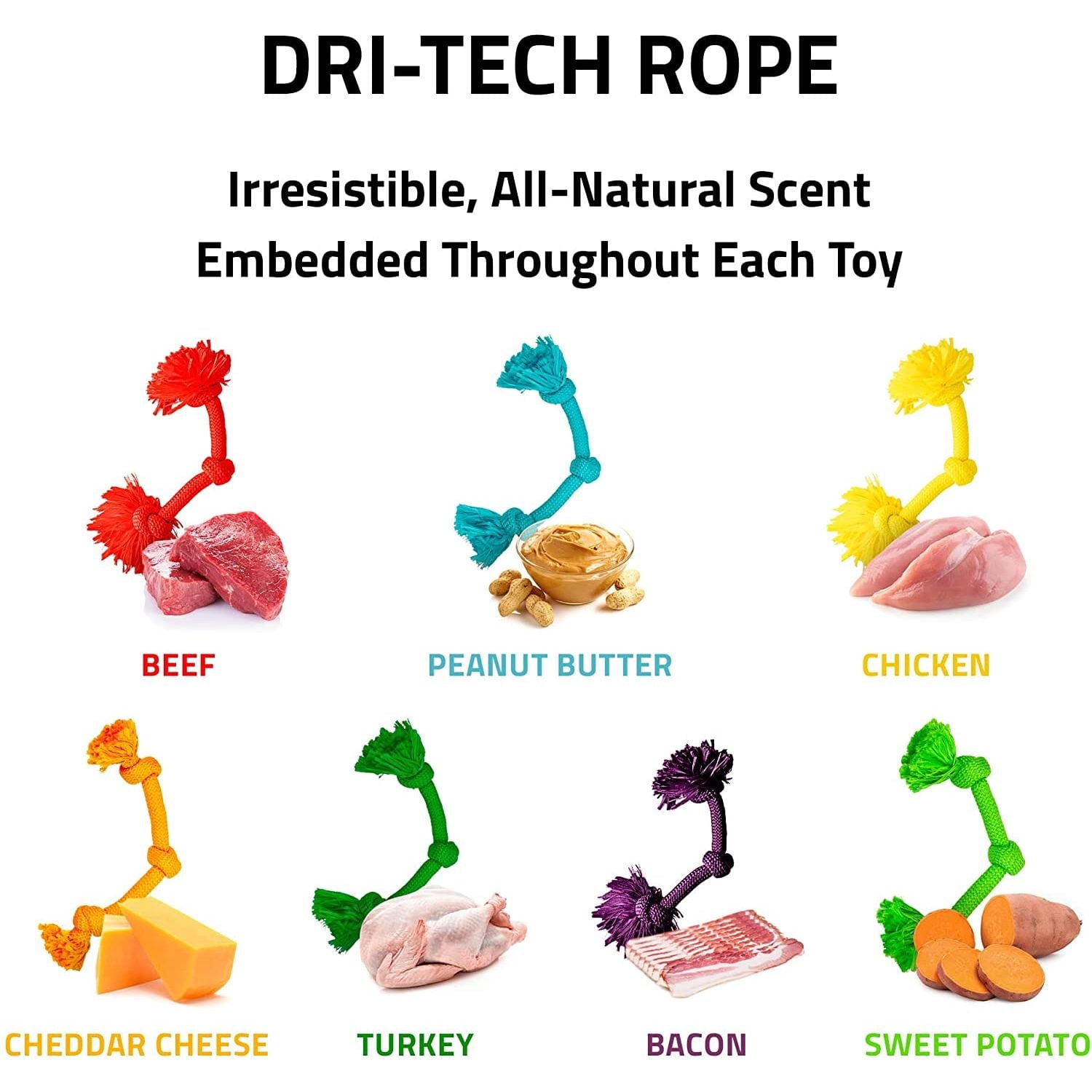 Playology Dri-Tech Rope Dog Toy Medium All Natural Beef Scent Tug Fetch Chew 2PCK – Wholesale Bundle!