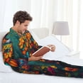 thumbnail image 6 of Naloa Colorful Owl Forest Men’s Pajamas Set - Long Sleeve Button Down Sleep Shirt and Pajama Bottoms Sleepwear Set-Large, 6 of 7