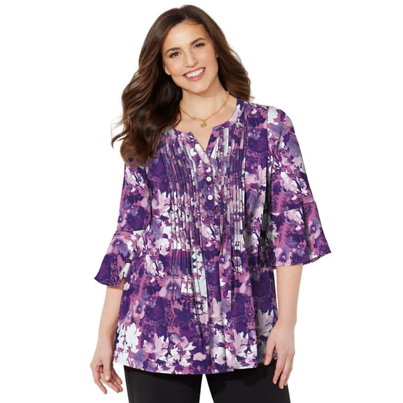 Catherines Women's Plus Size Georgette Pintuck Blouse