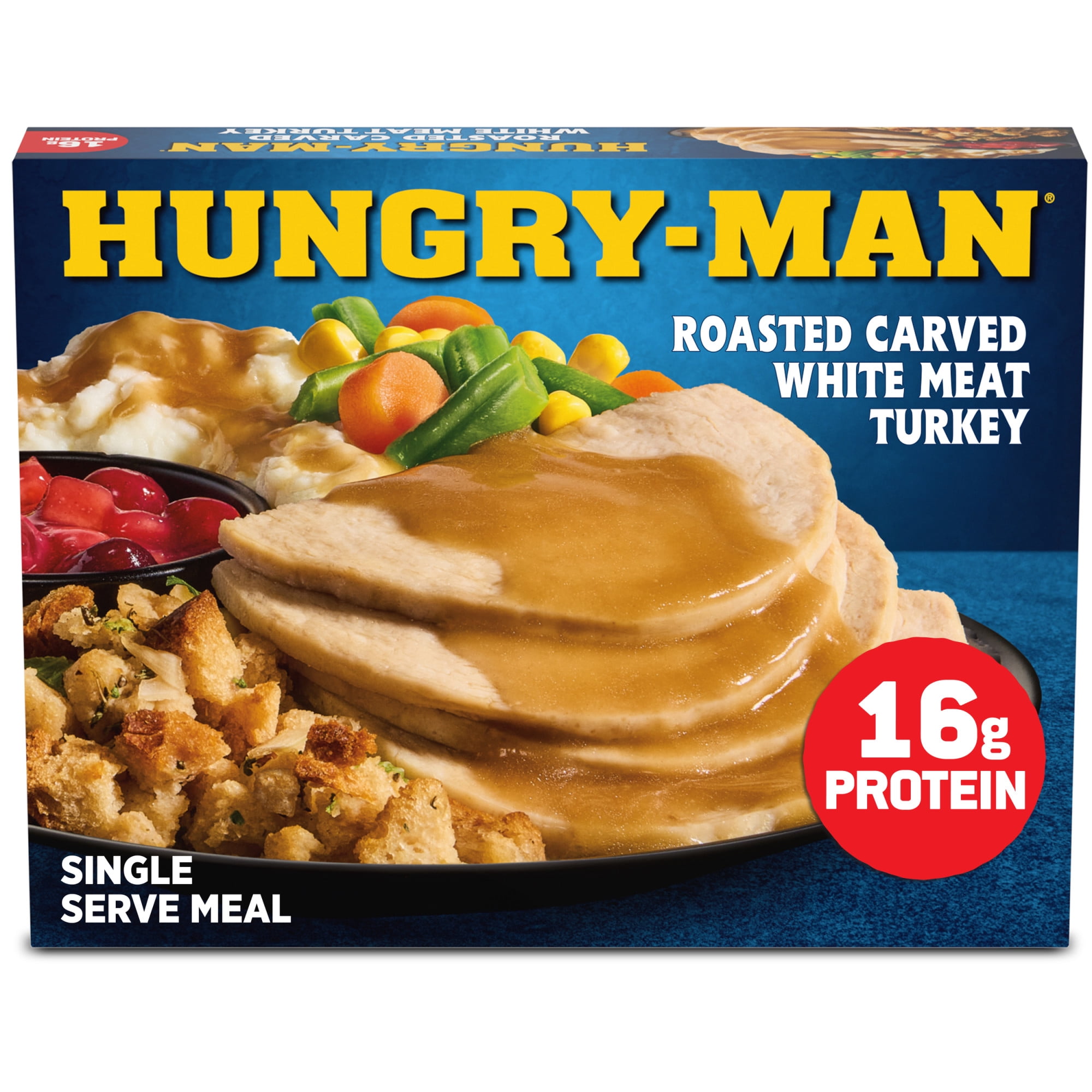 Hungry-Man Carved White Meat Roasted Turkey, 16g of Protein, 4g of Fiber, Frozen Meal, 16 oz
