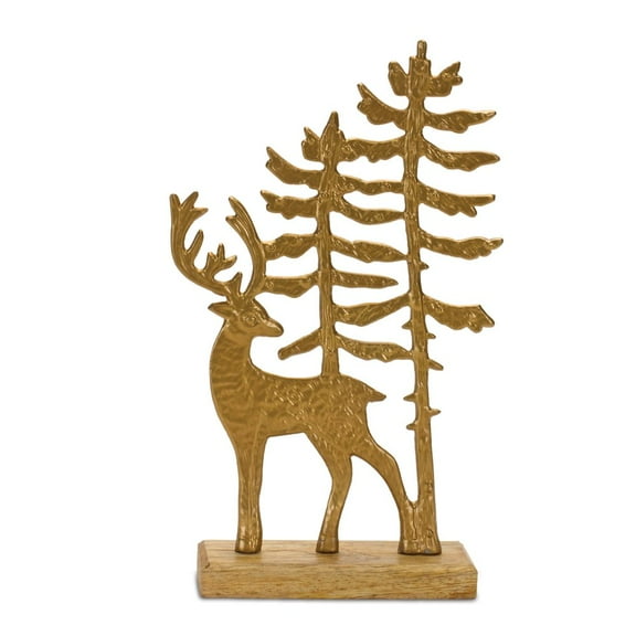 Melrose International LLC Deer w/Trees on Base 6.5"L x 11"H Wood/Aluminum