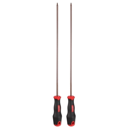 Uxcell 2pcs T15 Torx Screwdriver 15.75 Magnetic Screwdrivers 3.94 Heat-Treated S2 Alloy Steel with Ergonomic Handle for DIY Repairing Red Brown