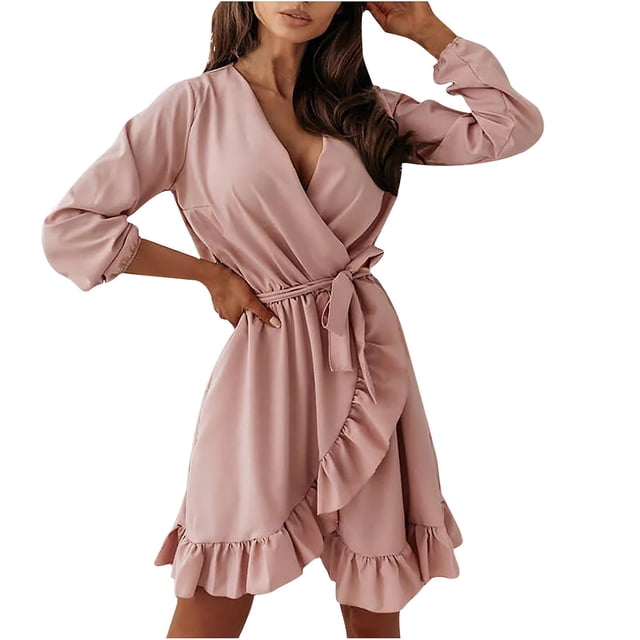 Vestido casual HUOGUO Vintage Sexy de color liso para mujer